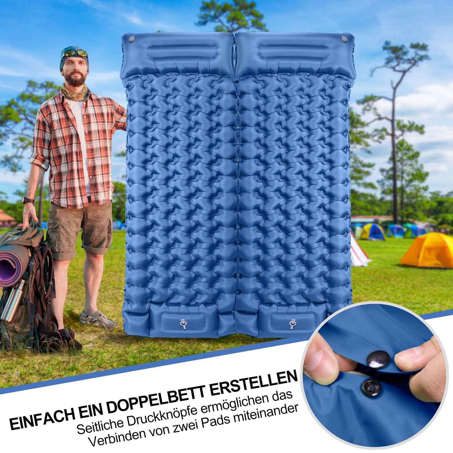 JEMULICE Self Inflating Sleeping Pad, 10CM Thick Air Mattress Camping Small Pack Size, Inflatable Mattress with Foot Pump, Self Inflating Sleeping Mat for Outdoor, Hiking, Tent, Backpack
