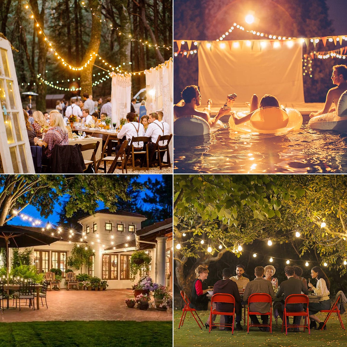 GLUROO 30M LED String Lights G40 Garland String Lights Outdoor Plug-in, Plastic Bulbs Waterproof IP45 with 1W 50+2 Bulbs for Garden, Porch, Backyard, Bistro, Party Decoration