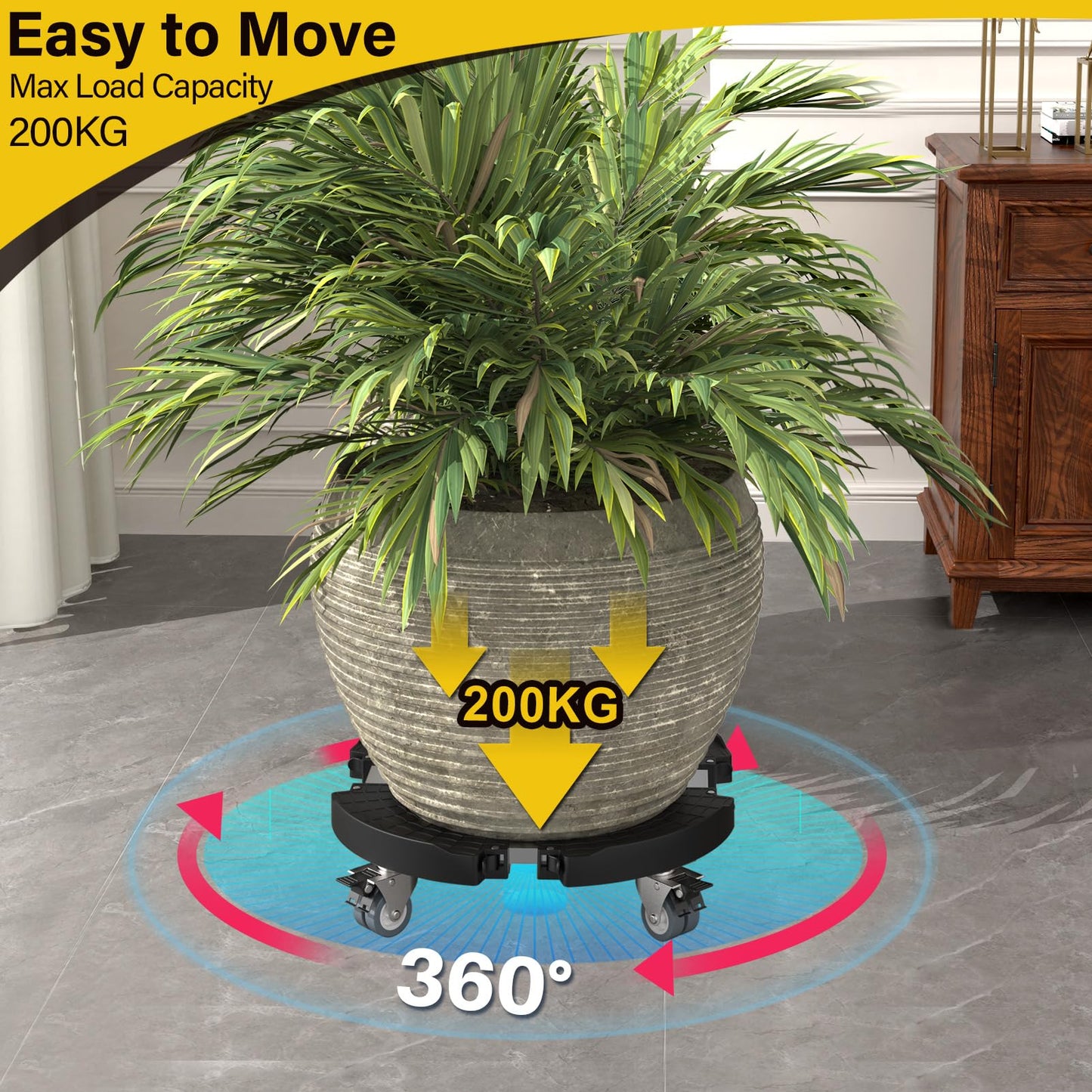 WELDUN Outdoor Plant Caddy 40-54CM, 200KG capacity, round plant stand with casters, flower pot dolly for both indoor and outdoor use, 2 pack.