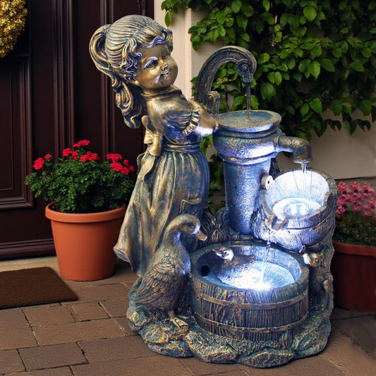 Garden fountain Heidi with geese, spring fountain, water feature with lighting, patio fountain, garden decoration.