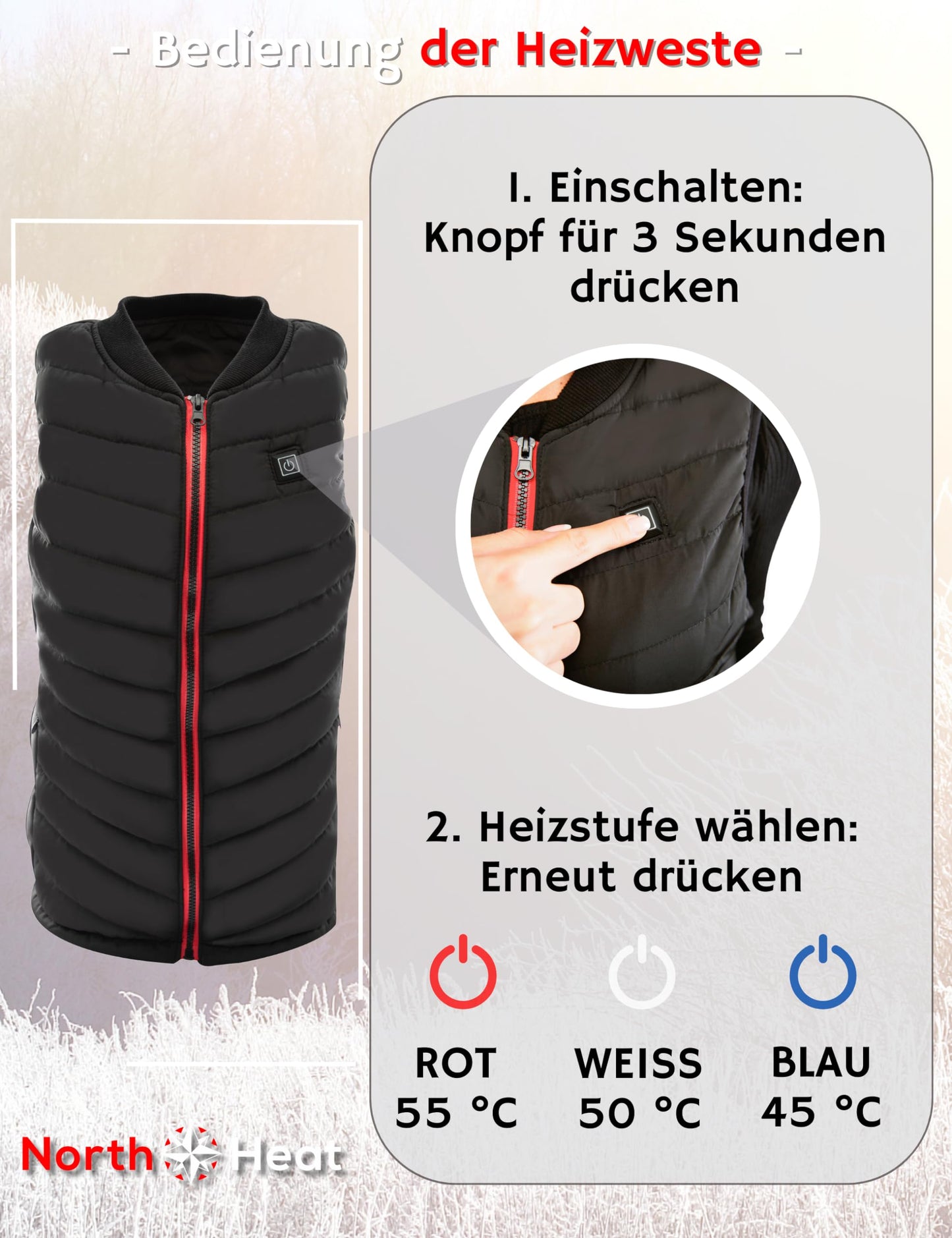 NorthHeat Premium heated vest, size L | Heated vest for men and women | Clothing with 5 heated zones up to 55°C | Heated vest WITH BATTERY (Powerbank)