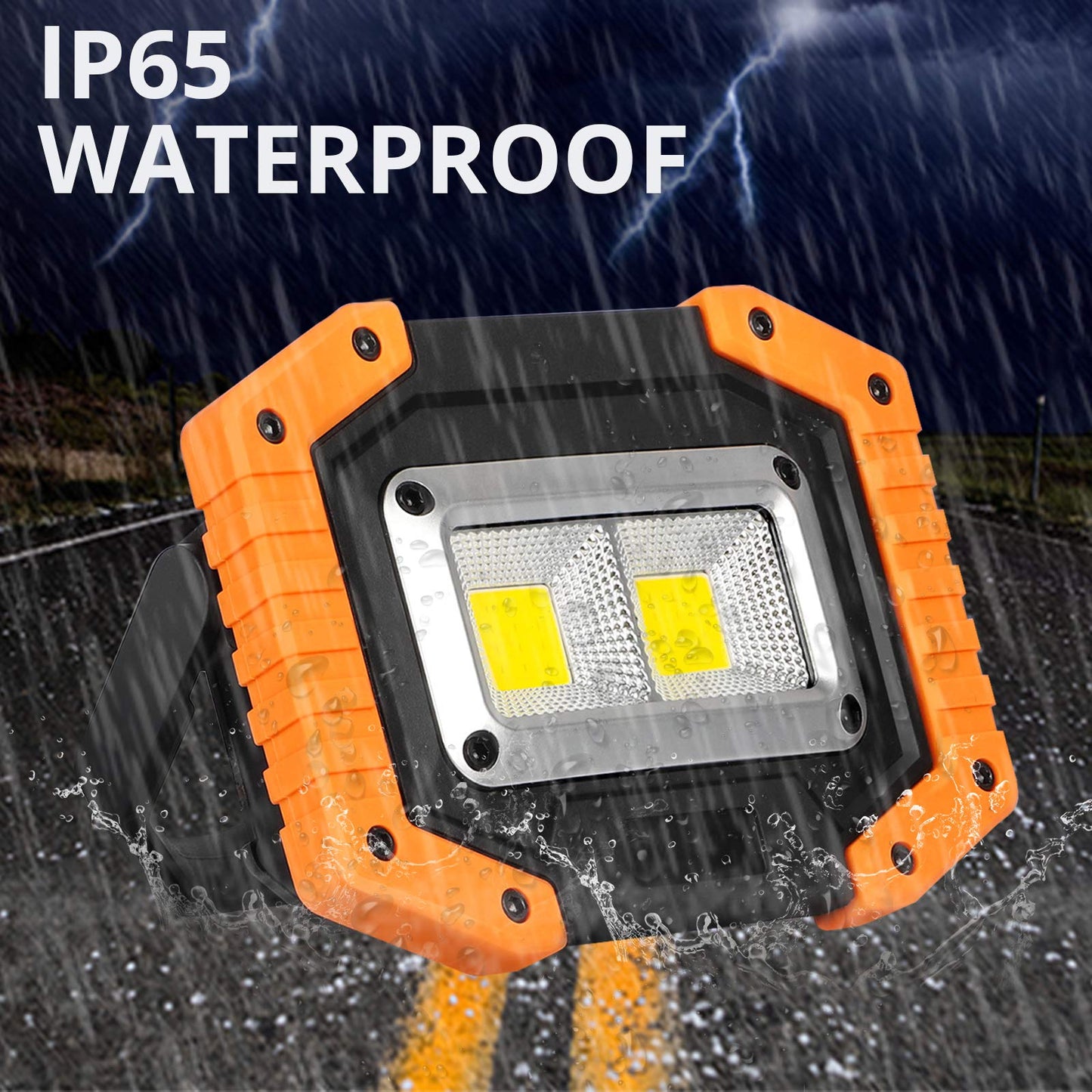 Lyneun LED work light 30W, portable spotlight with 4*18650mAh battery, IP65 waterproof camping lamp with USB rechargeable for camping, fishing, workshop, construction site (Yellow) 2 pack