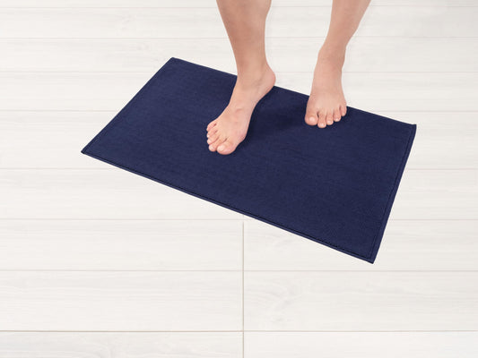 Hammetex 100% cotton non-slip bath mat, 43x61 cm bath rug for bathroom toilet, absorbent quick-drying washable bath floor mats, navy blue