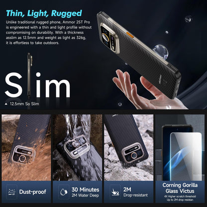 Ulefone Armor 25T Pro 5G outdoor phone with thermal imaging camera, 256GB+12GB/2TB Dimensity 6300 Android 14, 50MP+64MP night vision, 33W fast charging/6500mAh battery, 6.78" 120Hz IP68 smartphone, dual SIM, fingerprint sensor, NFC, 2-year warranty.