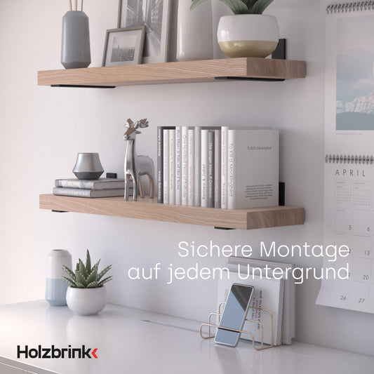 WOODBRINK Shelf Bracket Metal Shelf Holder for Wall Shelf, Shelf Angle, Raw Steel with Clearcoat 300x100x40 mm, 4 pieces, HLR-L-300-0000