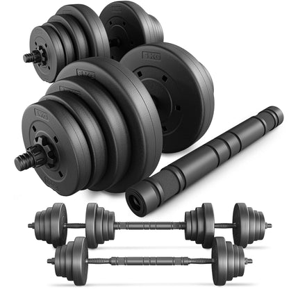 TREX SPORT Dumbbell Set | 2 sets of dumbbells & barbell | 20kg 40kg dumbbell set with connecting tube - 40kg (2x20kg)