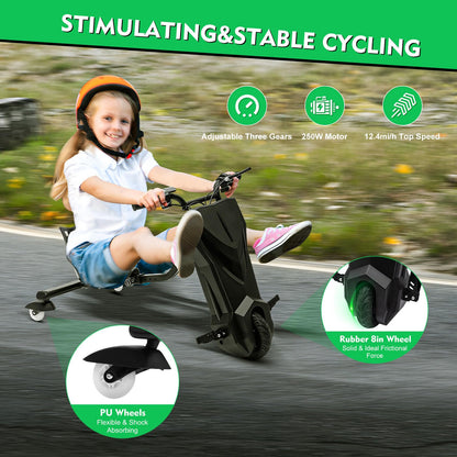 360° Electric Drift Scooter Kids Drift Kart with 250W electric motor, 3 speeds LED illuminated Electric Drift Scooter
