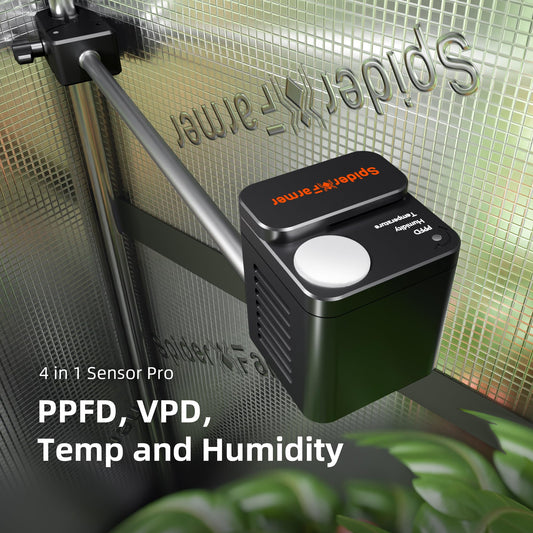 Spider Farmer GGS Sensors Pro Kits, 4-in-1 VPD/PPFD/Temp/Humid Sensor with CO2 Sensor, for indoor plant environment monitoring and precision control.