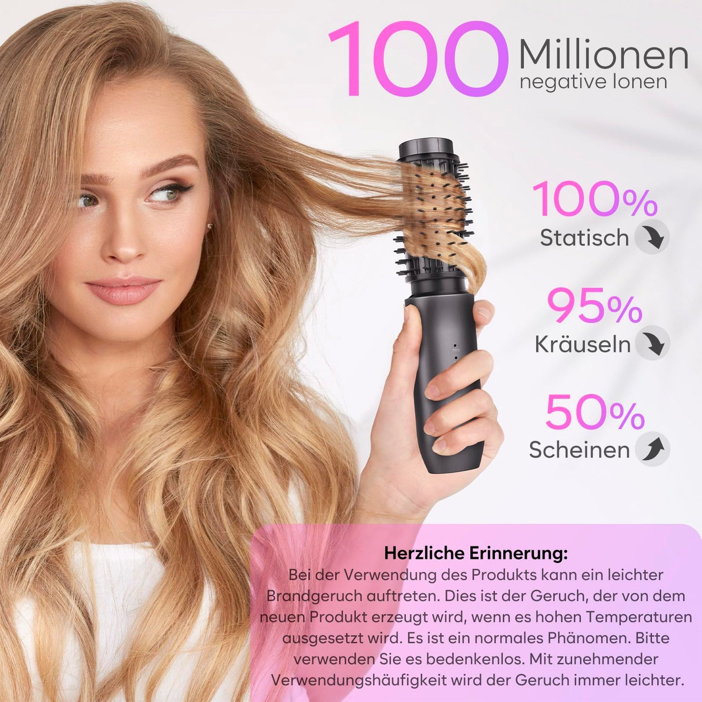 Wireless curling iron brush, 2024 NEW Portable travel curling iron mini brush for women, 7000 mAh USB rechargeable curling iron brush with negative ions, black.