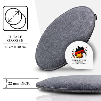 Ampara - Set of 4 - Elegant round chair cushions 40cm - non-slip & comfortable, round felt seat cushions, grey