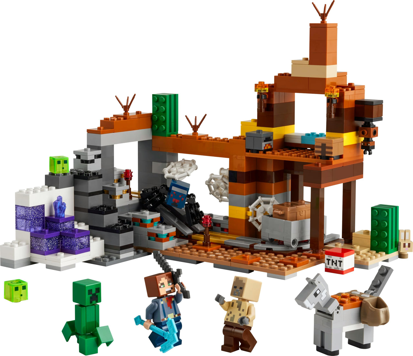 LEGO Minecraft The Badlands Mine - Interactive toy with explorer, creeper, and spider figures, plus a TNT explosion function - Gamer gift for boys & girls 8+ - 21263