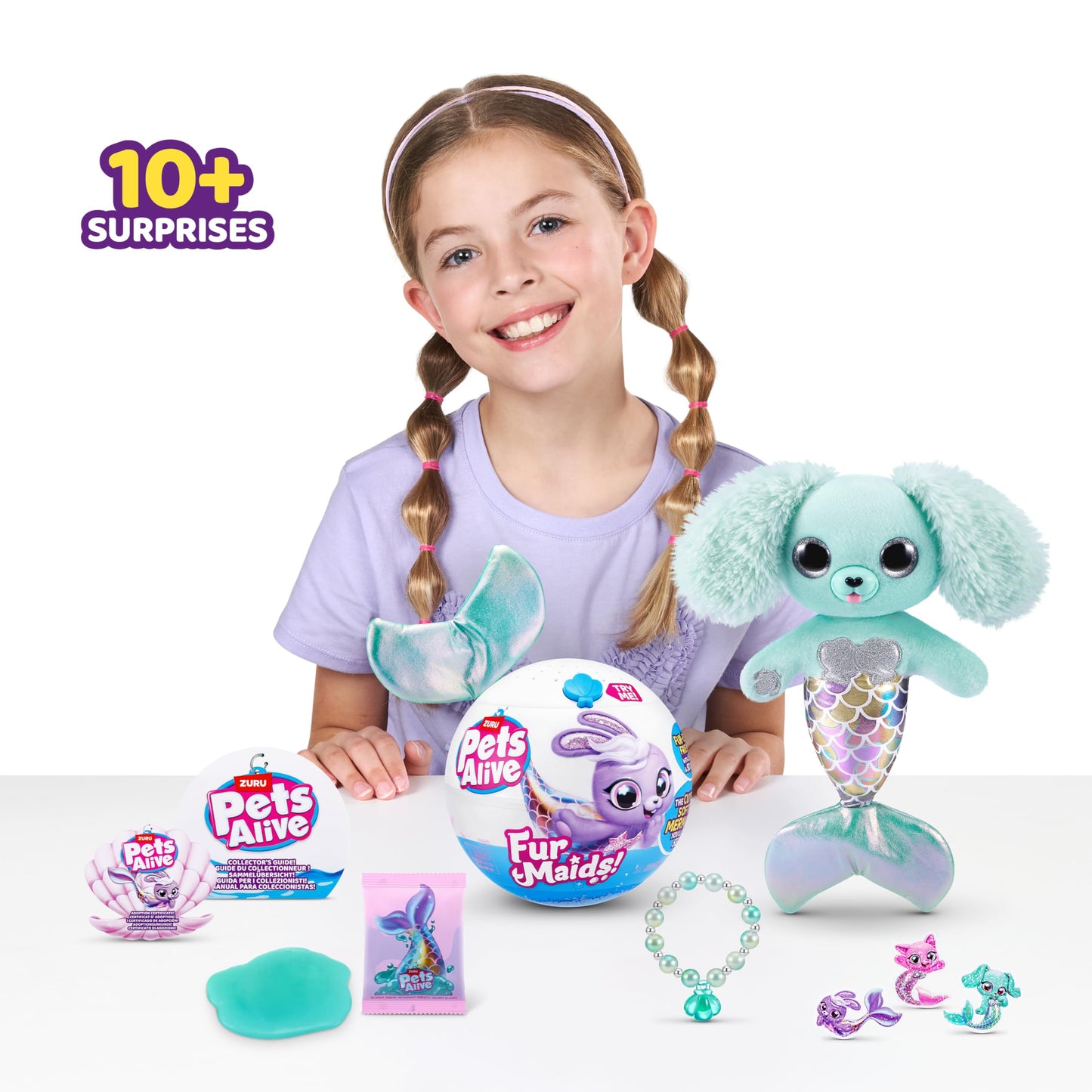 Pets Alive Furmaids by ZURU Mermaid, plush, interactive, light and sound, girls toy (Green Puppy)