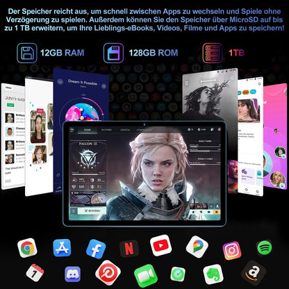 GOODTEL 2024 Latest 10 inch Android 13 Tablet with 12GB RAM+128GB ROM 1TB TF, 5G+2.4G WiFi, GPS, Bluetooth 5.0, 6000mAh, Dual Camera 8+5MP, Cast, OTG, Type C, with Case, Keyboard & Mouse (Blue)