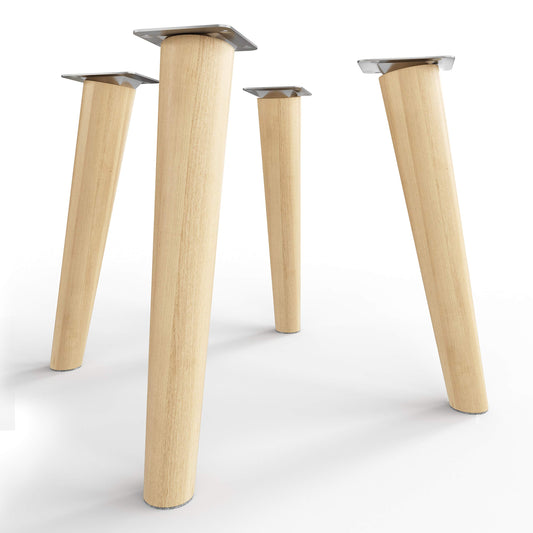 Sossai solid beech wood furniture legs with oil finish, Clif Round HMF2, 25 cm high, round, slanted design, for display cases, tables, cabinets.