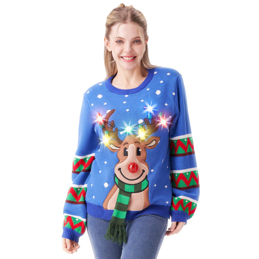 JOYIN Women's LED Light Up Get Lit Christmas Tree Ugly Christmas Sweater with Built-in Bulbs (large, black)