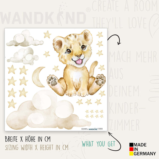 WALL CHILD Lion on the Cloud V273 | Hand-drawn | STICKER Nursery | Wall sticker for children's room with stars Baby lion Baby Safari (50 x 50 cm)