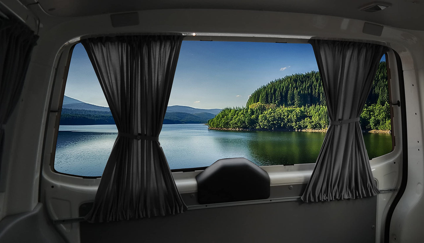 BREMER SEAT COVERS custom made curtains curtains sun protection compatible with VW T5 T6 T6.1 Transporter Caravelle long wheelbase with tailgate in grey camping accessories motorhome accessories camper curtain set 718