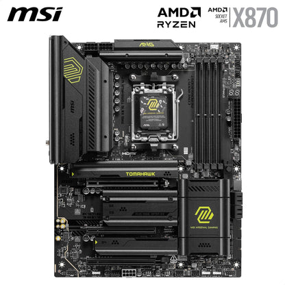 MSI MAG X870 Tomahawk WiFi Motherboard, ATX - Supports AMD Ryzen 9000/8000/7000 processors, AM5-80A SPS VRM, DDR5 Memory Boost 8400+MT/s (OC), PCIe 5.0 x16 & 4.0 x16, M.2 Gen5, Wi-Fi 7, 5G LAN.