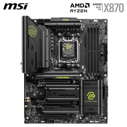 MSI MAG X870 Tomahawk WiFi Motherboard, ATX - Supports AMD Ryzen 9000/8000/7000 processors, AM5-80A SPS VRM, DDR5 Memory Boost 8400+MT/s (OC), PCIe 5.0 x16 & 4.0 x16, M.2 Gen5, Wi-Fi 7, 5G LAN.