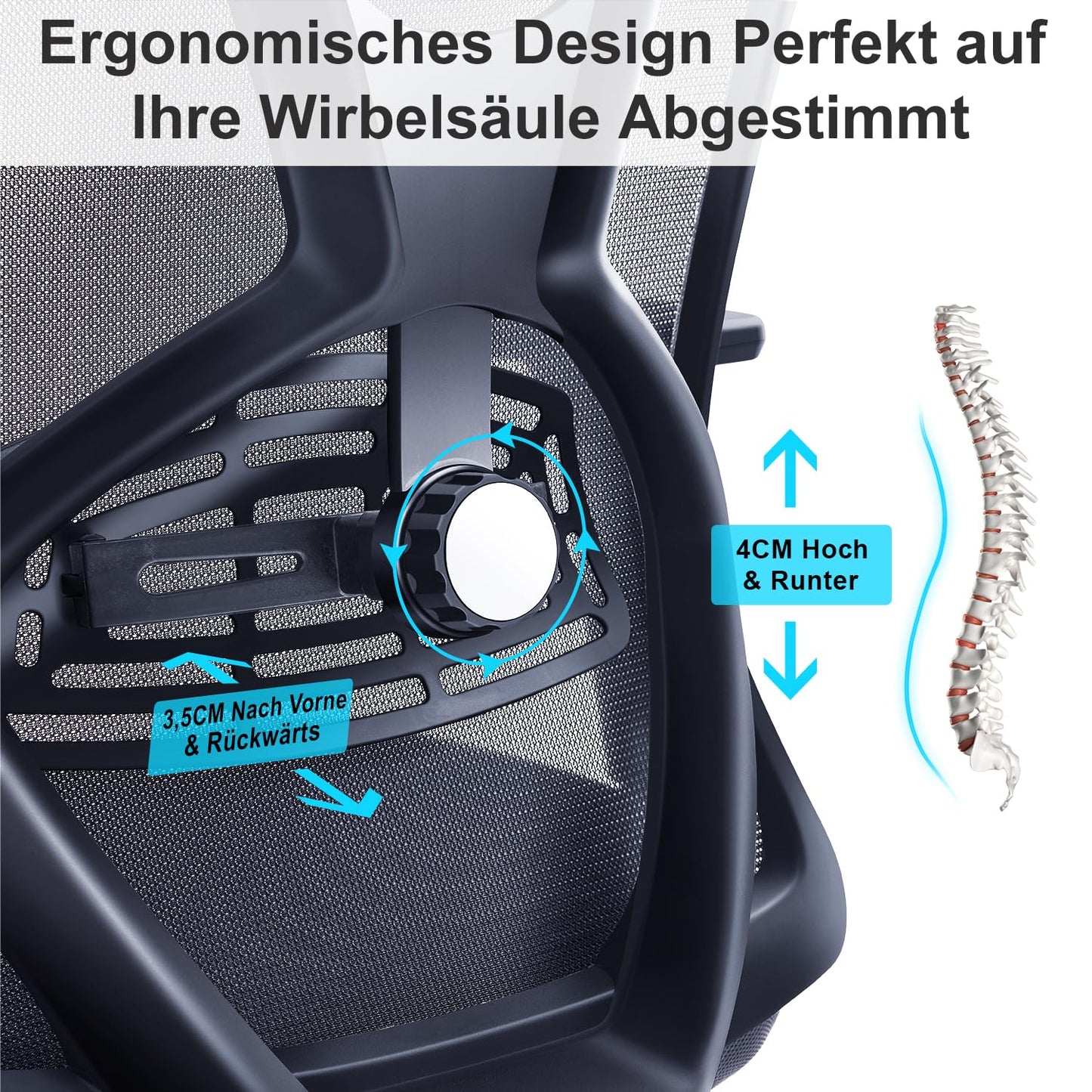 Ticova Office Chair, Ergonomic Desk Chair, High Back Ergonomic Chair with Adjustable Lumbar Support, Headrest & 3D Armrest - 130° Swivel Computer Chair.