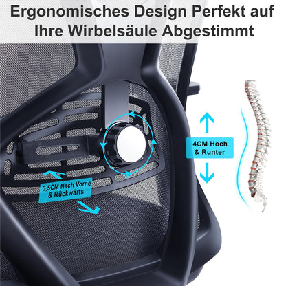 Ticova Office Chair, Ergonomic Desk Chair, High Back Ergonomic Chair with Adjustable Lumbar Support, Headrest & 3D Armrest - 130° Swivel Computer Chair.