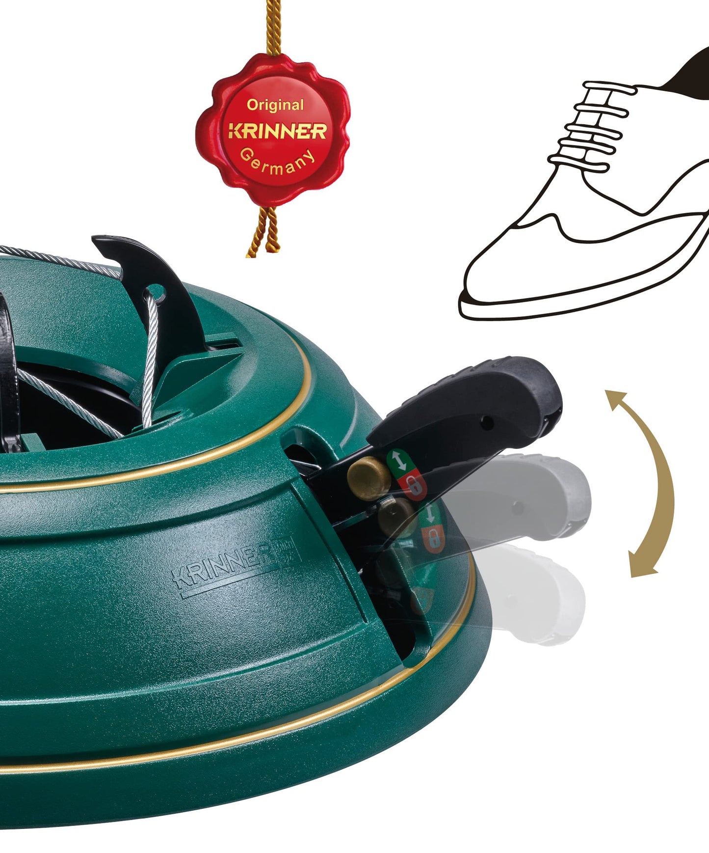 KRINNER® Christmas tree stand Vario Classic Green incl. foot pedal and single cable technology Water fillable for tree heights up to 2.6m 94001