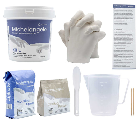 Algaplay Michelangelo KIT Handprint Set for couples. Alginate plaster kit. Creative gift idea for wedding, Mother's Day, anniversary, and birthday. (KIT L 2 hands)