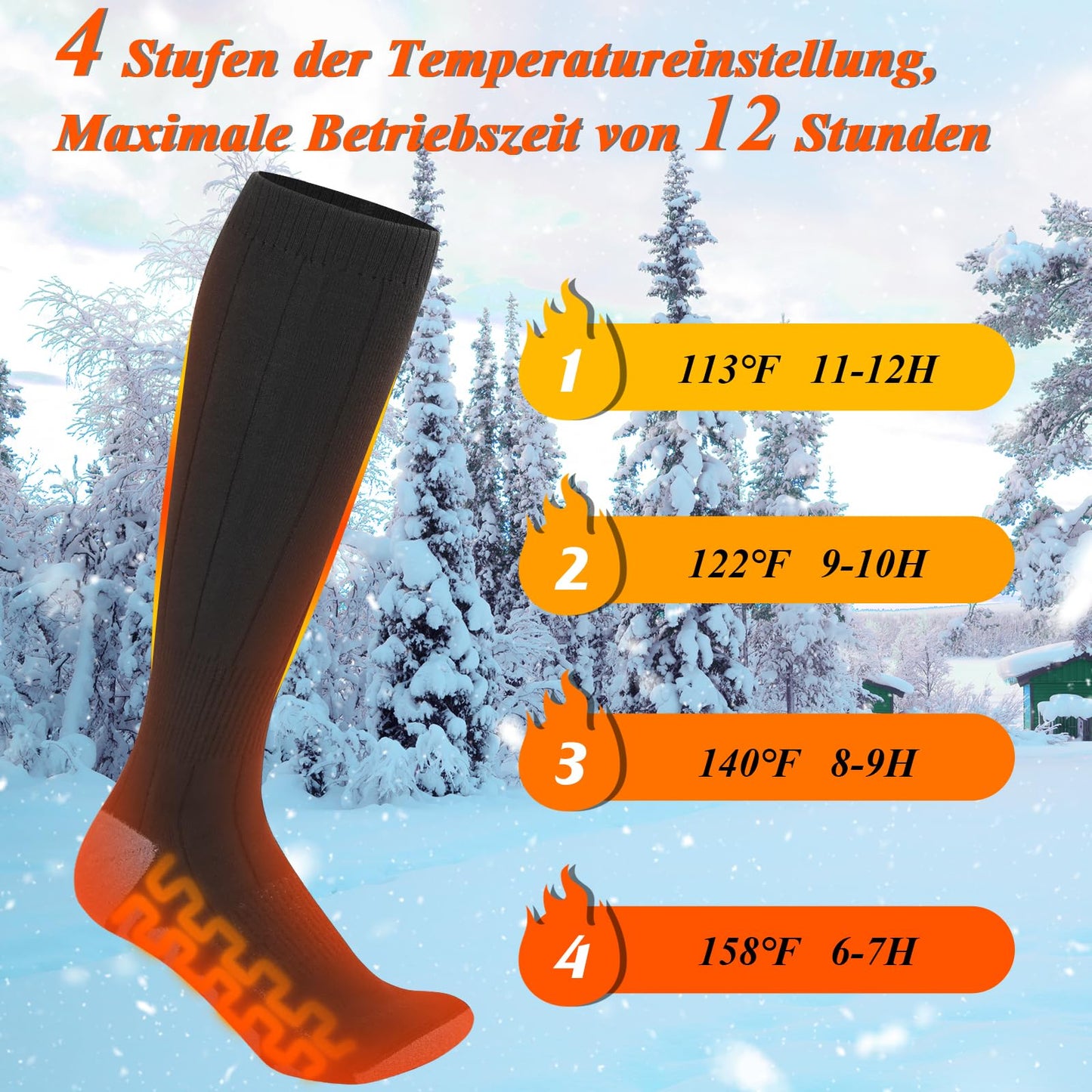 2023 Ferdiiz Heated Socks, 2 X 5000mAh/5V Battery Max. 12H Electric Rechargeable Wool Heated Socks 2 Heating Wire Heated Socks with 4 Temperature for Whole Foot Sole