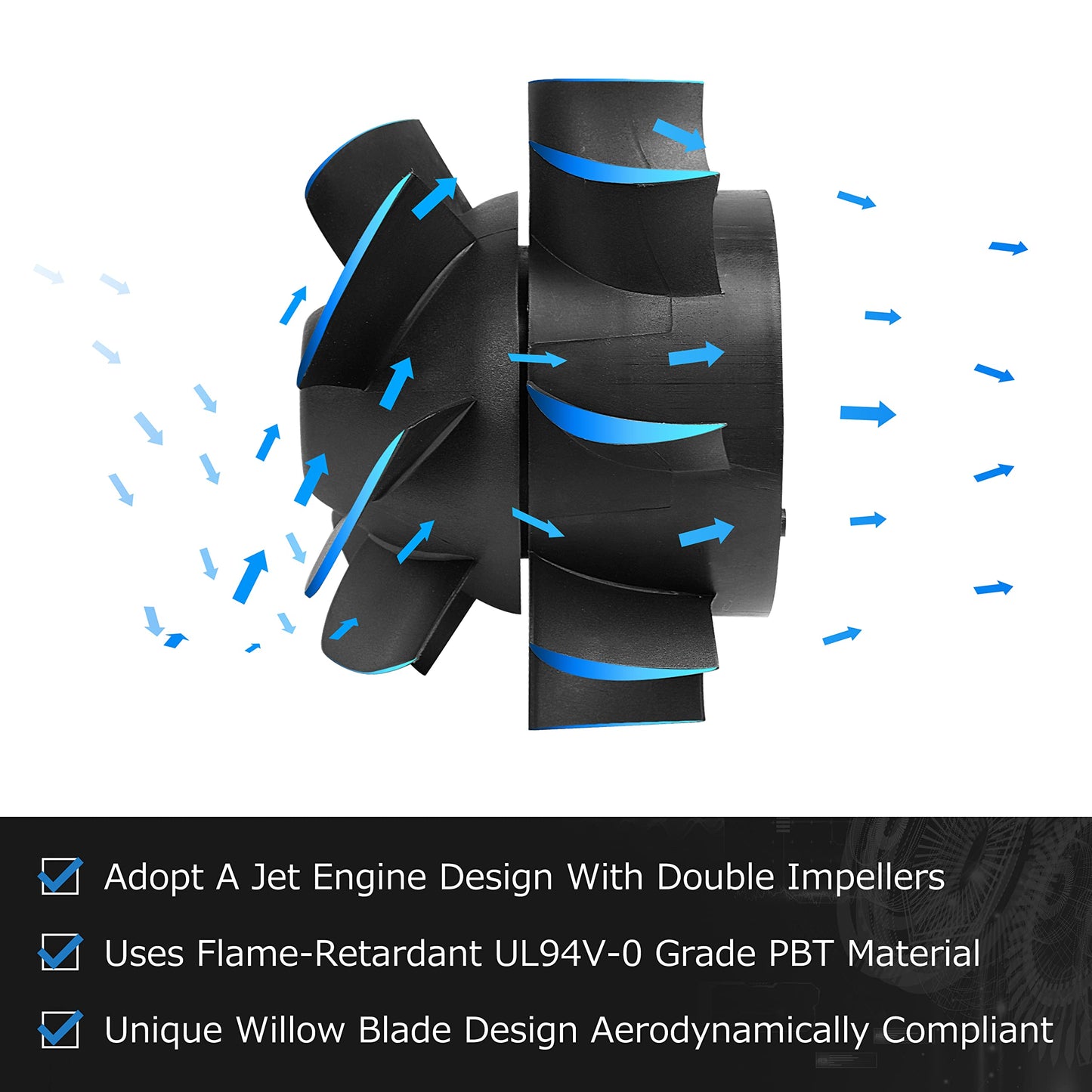 DUCTURBO duct fan 100mm adjustable, 275m³/h inline duct fan exhaust fan ideal tube fan for grow tents, ventilation, and exhaust fans, lightweight, matte black