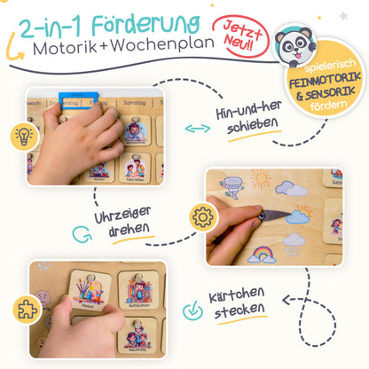 PANDABANDE® Premium Weekly Planner Kids [Emotions, Weather, Months] - 100% FSC®-certified wooden toy - Ideal weekly schedule for children, daily planner, routine planner, kids calendar