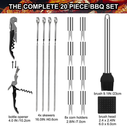 Grilljoy 20PCS BBQ Tool Set, High Performance Stainless Steel Grill Accessories in an Aluminum Case, Complete Outdoor Grill Kit, Perfect BBQ Set - Gift for Men and Women