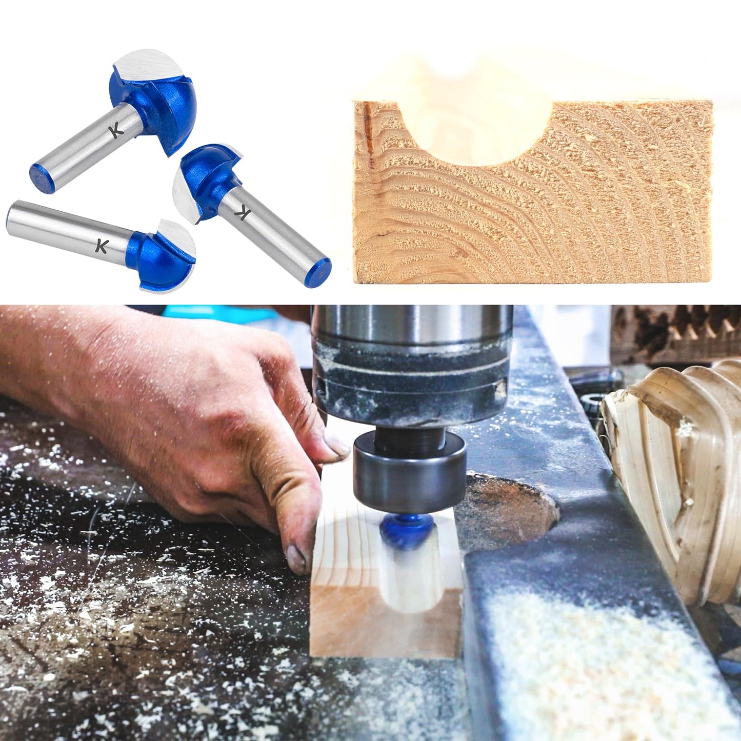 ASNOMY 5 Pieces Carbide Core Box Router Bits Set, 8mm Shank, Round Nose Ball Cutter Woodworking Router - 12mm/16mm/19mm/22mm/25.4mm