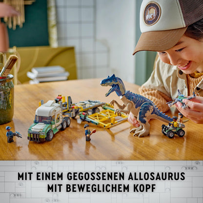 LEGO Jurassic World Dinosaur Missions: Allosaurus Transporter, Dino Playset, Gift idea for kids featuring Minifigures Kenji, Darius, and Yaz. For boys and girls aged 8+. 76966