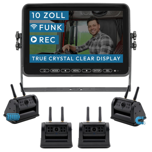 VSG24 10" Element HD XL | 4 cameras wireless reverse system with battery magnet for RV & truck, car set with camera + monitor, DIY retrofit 12V-24V, digital camera, car rearview mirror