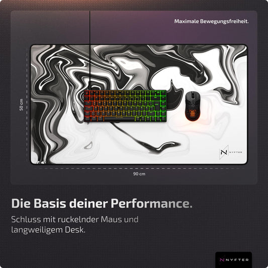 Nyfter - Premium XXL Gaming Mousepad Nyfpad 900x500mm Mousepad in Liquid Design Waveless with extra stitched edges (White-Black)
