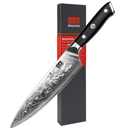 SHAN ZU Damascus Knife Chef Knife 67 Layers Damascus Steel Kitchen Knife with G10 Handle 20CM - PRO Series