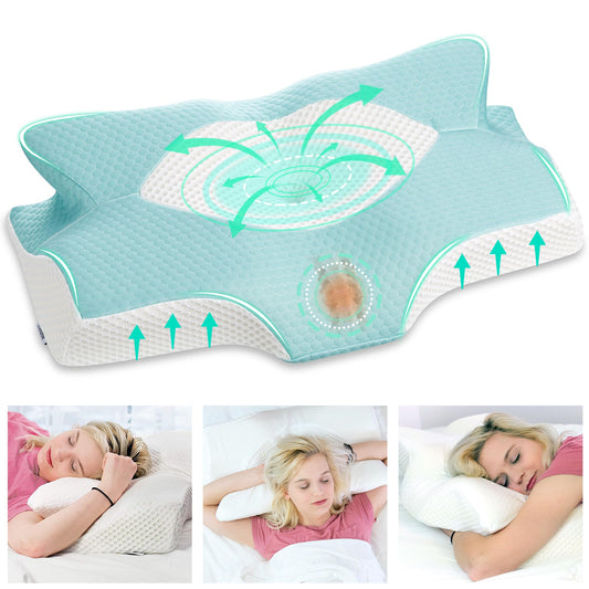 Elviros Orthopedic Memory Foam Pillow, Side Sleeper Pillow Neck Support Pillow Head Pillow Neck Pain Ergonomic Sleep Pillow for Neck and Shoulder Pain 64 x 12.5/10.5 x 38cm