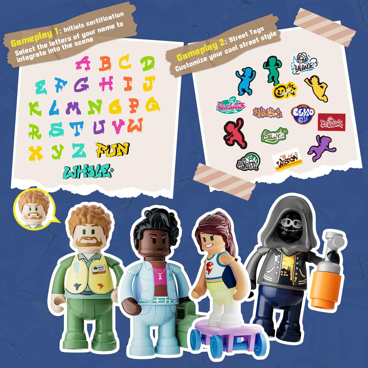 FUNWHOLE Graffiti Bus Stop Building Blocks Lighting Decoration, Modular Building Street Fusion City Town Bus Station, 516Pcs, Suitable for Adults and Street Style Enthusiasts, F9066.