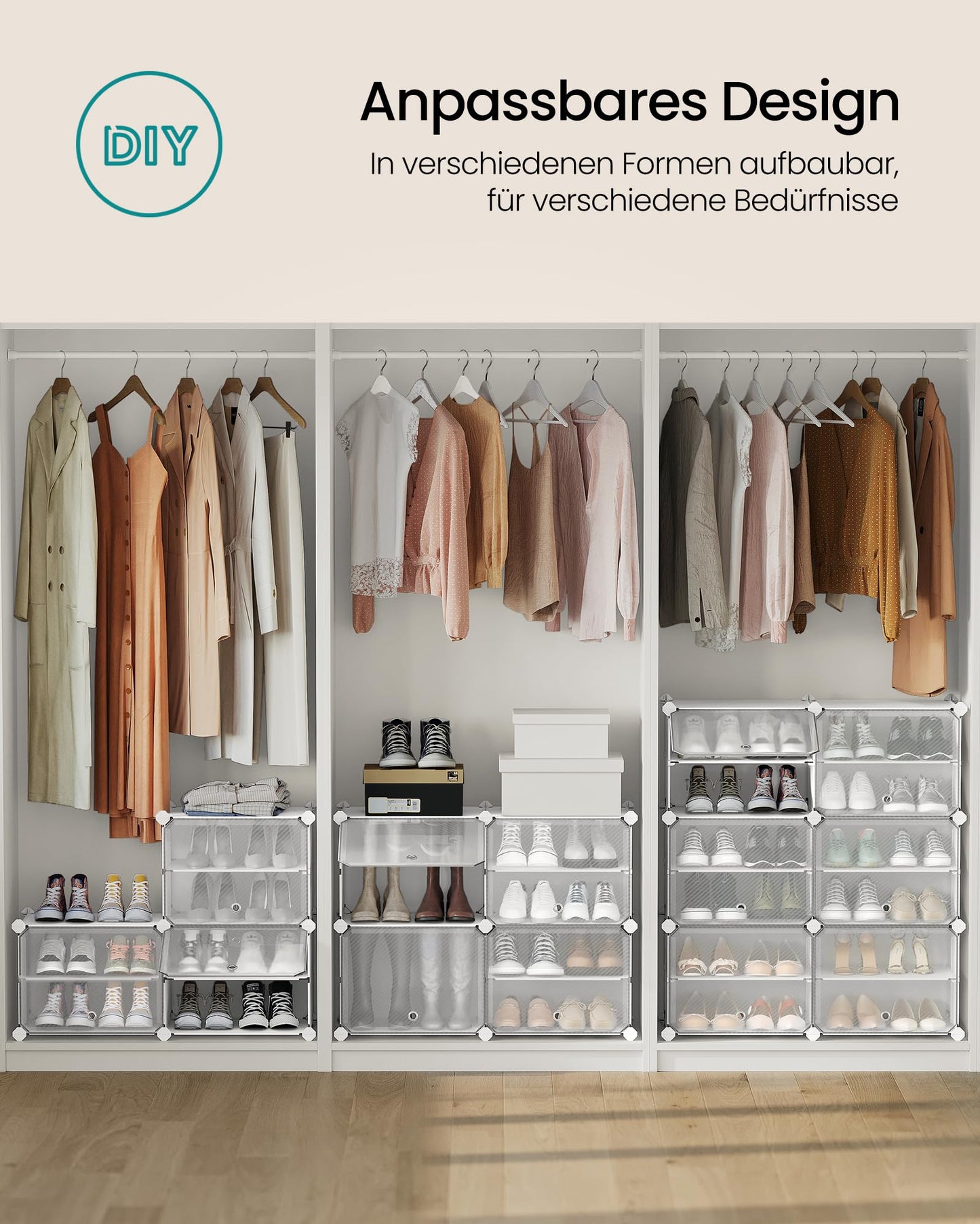 SONGMICS Shoe Rack, Shoe Cabinet with 10 Compartments, for Closet and Entryway, for up to 40 Pairs of Shoes, Adjustable, Cloud White-Transparent LPC035W01