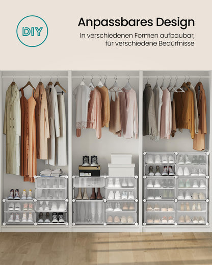 SONGMICS Shoe Rack, Shoe Cabinet with 10 Compartments, for Closet and Entryway, for up to 40 Pairs of Shoes, Adjustable, Cloud White-Transparent LPC035W01