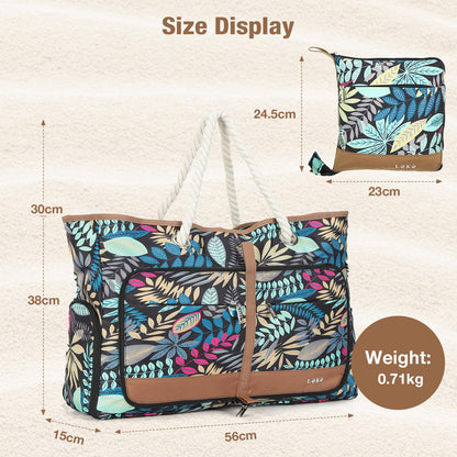 Lekespring beach bag for women with zipper, versatile shopper bag for beach, travel, shopping, sports, and work (Blue Jungle)
