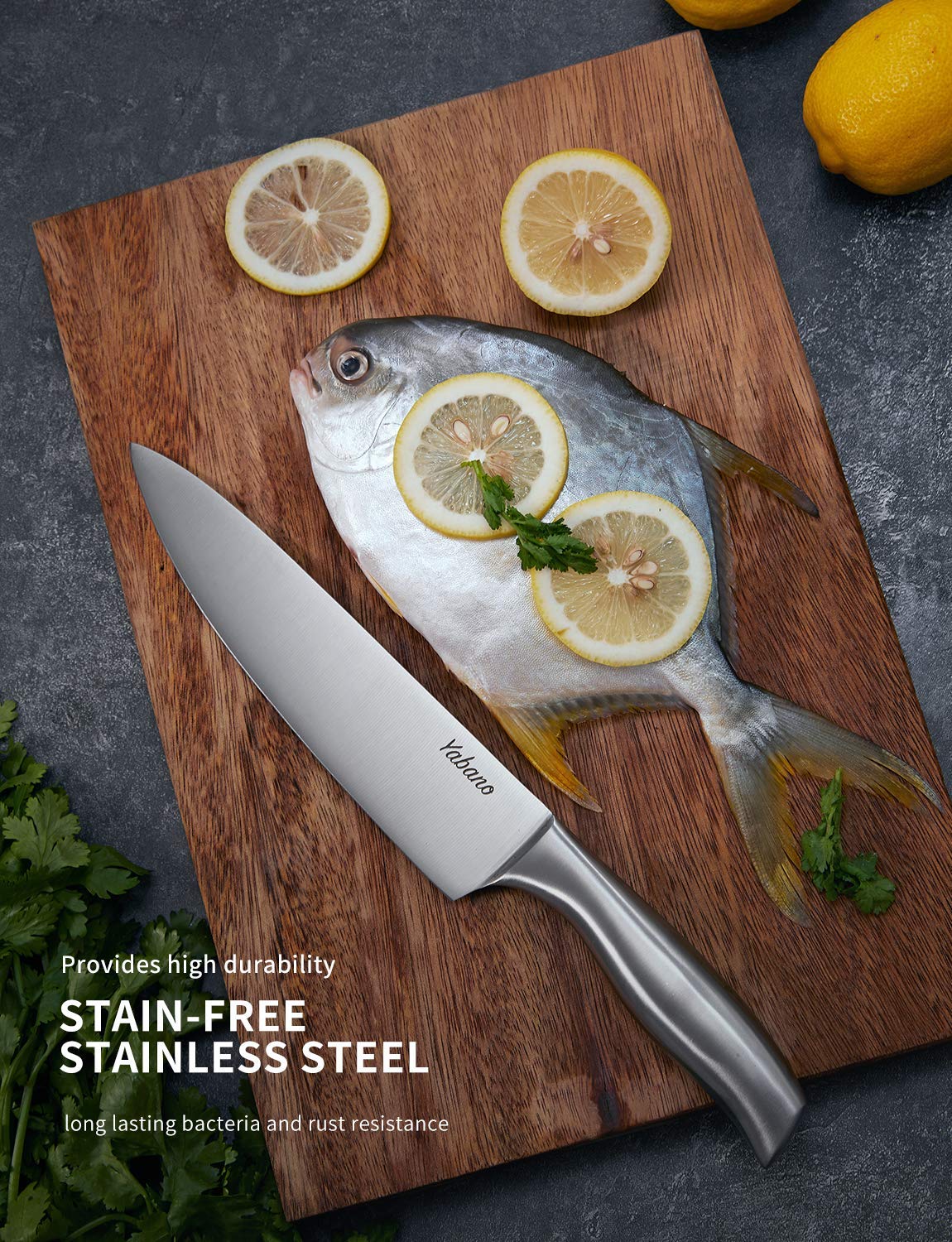 Yabano Knife Block Professional Knife Set, 16-Piece Stainless Steel Kitchen Knife Set with Wood Block, Knife Set, Knife, Black