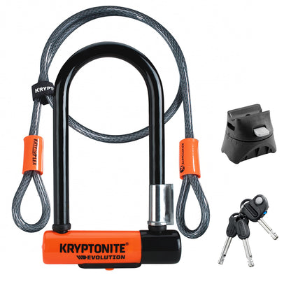 Kryptonite 808 Cable Lock Evolution series 4 Integrated Chain 1090, Black, 90cm & Evolution Mini 7 Cable Kryptoflex Lock, black/orange, One Size