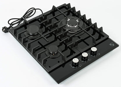 K&H Glass Gas Cooktop 45cm [3 ZONES] - Gas burners natural gas - Wok burner - Thermocouple flame failure safety device - 3Z-45 - Stand-alone - Gas-operated - Tempered safety glass - Auto shut-off