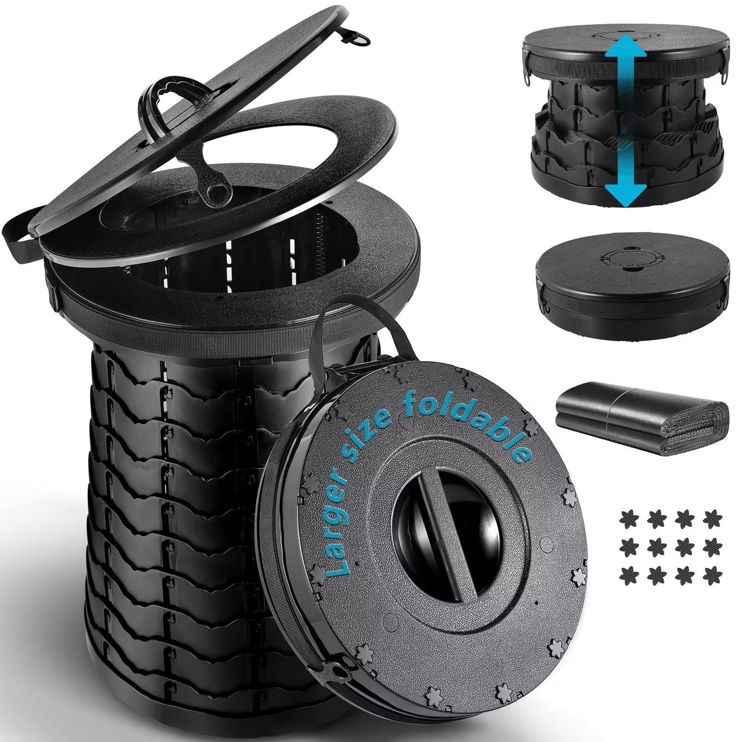 Tabeskly Camping Toilets, Outdoor Foldable Camping Toilet Separate Dry Toilet Portable Mobile Toilet Auto Folding Toilet, Plastic, Black.