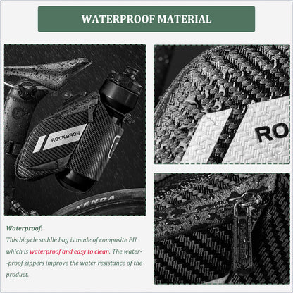ROCKBROS bike saddle bag with bottle holder, reflective, suitable for MTB, road bike, folding bike. Black, approx. 1L capacity.