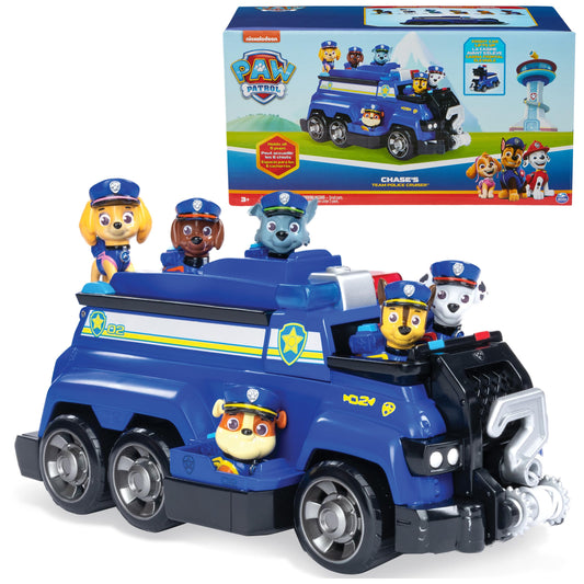 PAW PATROL Team Cruiser, a big vehicle featuring exclusive Chase, Marshall, Skye, Rubble, Rocky & Zuma action figures. Toys for boys & girls ages 3+.
