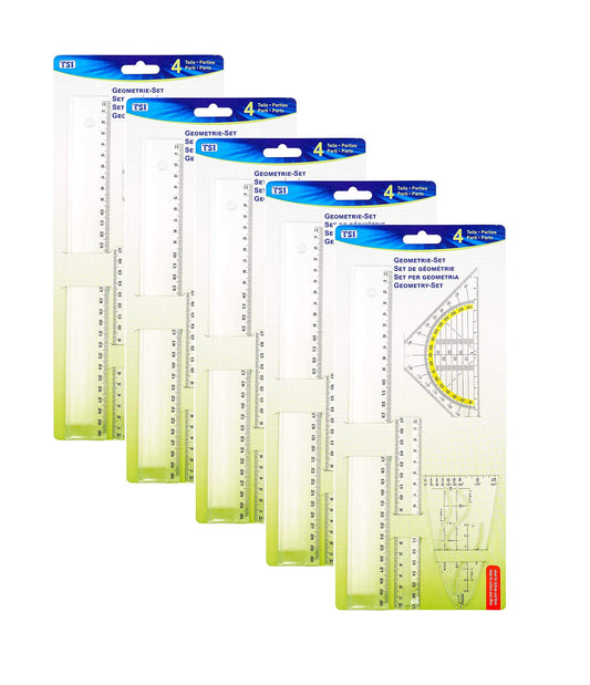 TSI 46294 Character set 4-piece with ruler 17 cm, 30 cm, parabola, and geometry triangle 16 cm (5)