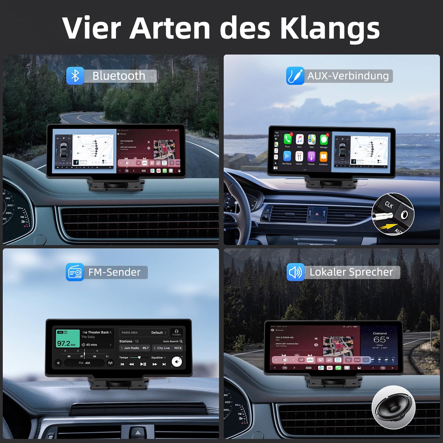 NVKHG Wireless CarPlay for CarPlay/Android Auto, featuring a 9.3-inch CarPlay touchscreen, dual camera, 4K+1080P dashcam & rearview camera, with AUX IN/Bluetooth/FM/GPS/Siri/Google Assistant.