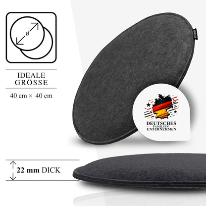 Ampara - 4 piece set - Elegant round chair cushions 40cm - non-slip & cozy, round felt seat cushions, dark gray